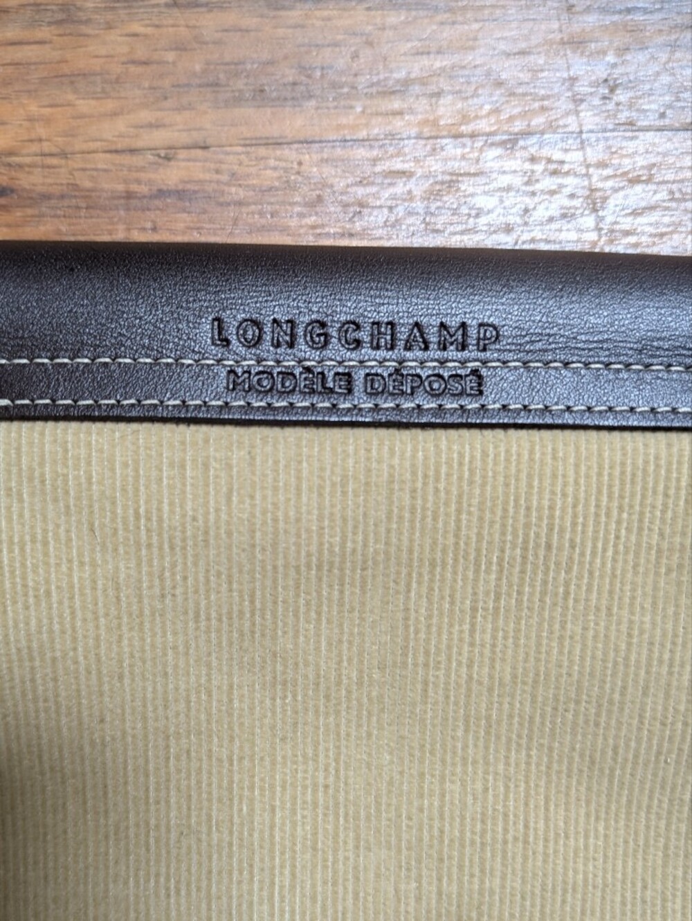 Longchamp Victoire Patchwork Corduroy Med Beige and Brown Leather Trim Tote - Picture 7 of 13
